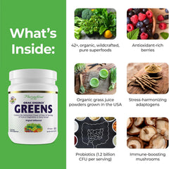 Paradise Herbs ORAC Energy Greens in a glass demonstrates convenient on-the-go nutrition
