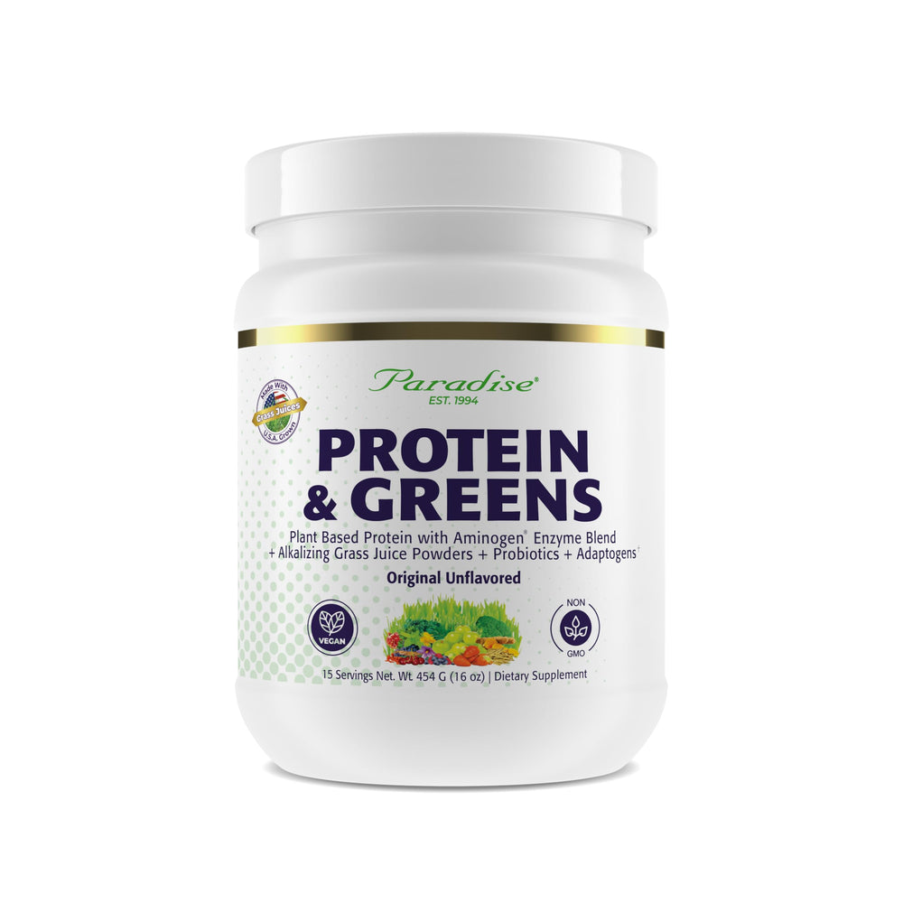 Paradise Herbs ORAC Energy Protein & Greens bottle pour for on-the-go antioxidant nutrition.
