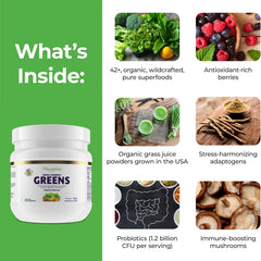 Paradise ORAC Energy Greens scoop dispensed into a glass for easy daily serving.