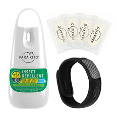 PARA'KITO black wristband worn during hiking for comfortable insect defense.