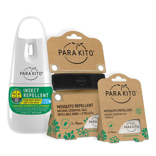PARA'KITO mosquito spray bottle with citronella oils for outdoor protection.