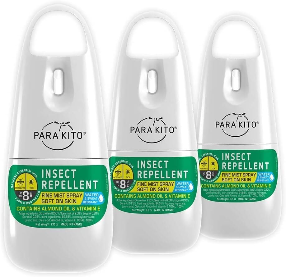 PARA'KITO Mosquito Spray bottle shown for outdoor protection during camping