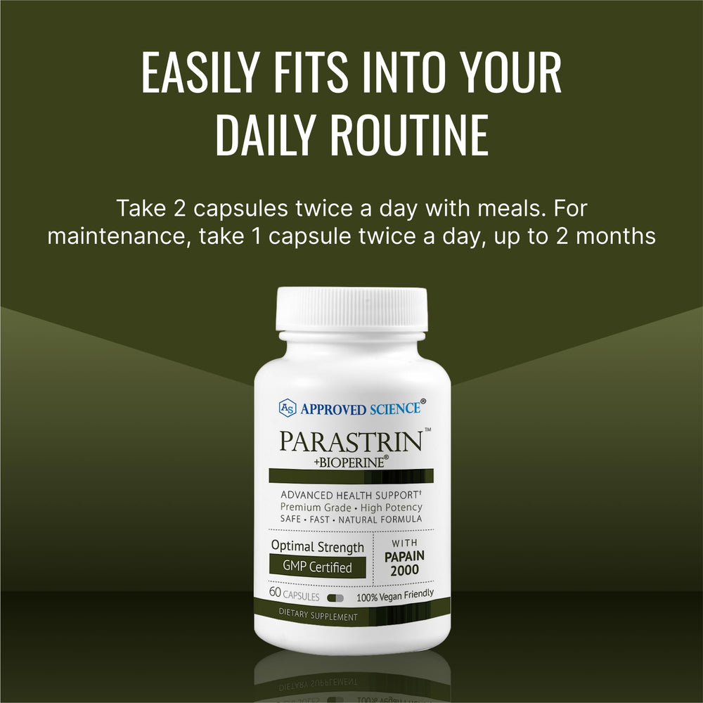 Parastrin vegan supplement capsules ready for on-the-go gut support.