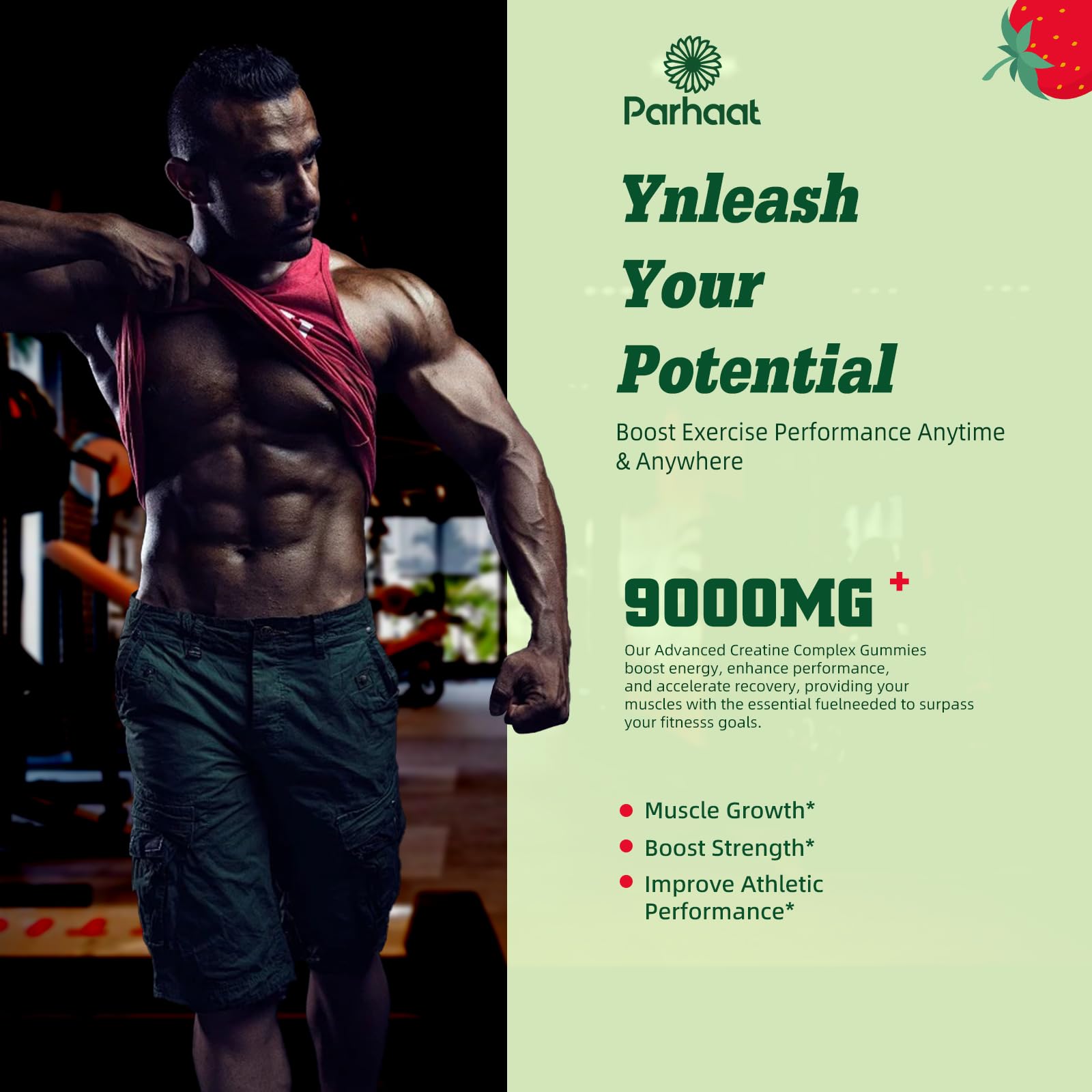 Parhaat EAA Gummies label highlights essential amino acids and BCAAs.