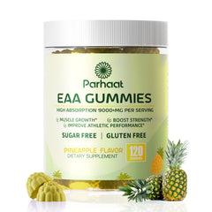 Parhaat EAA Gummies Pineapple bottle for easy daily amino acid support.