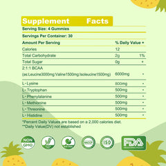 Parhaat EAA Gummies Pineapple label close-up for essential amino acids.