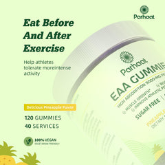 Parhaat EAA Gummies nutrition panel emphasizes complete amino acid profile.