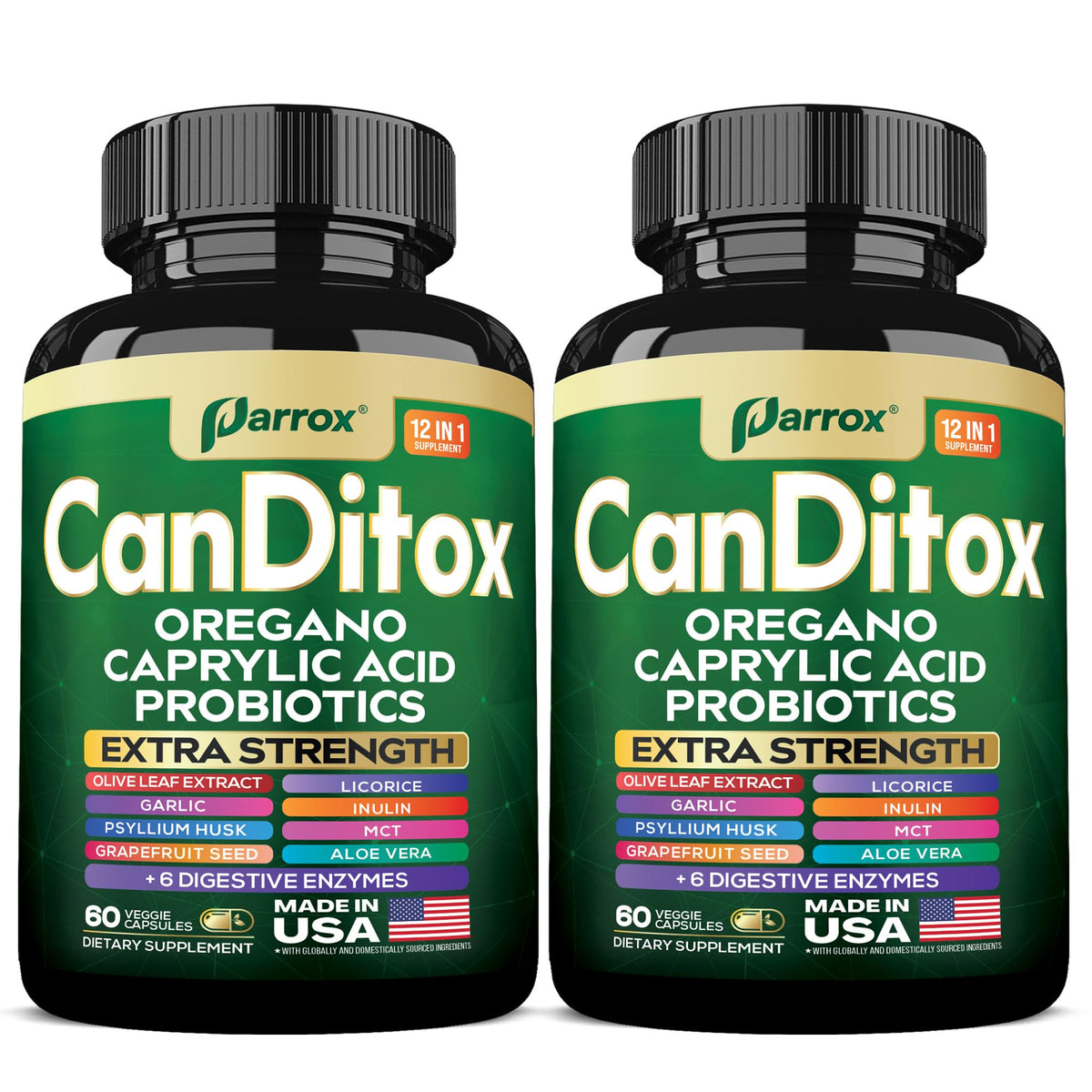 Parrox CanDitox bottle with full label for easy daily capsule routine.