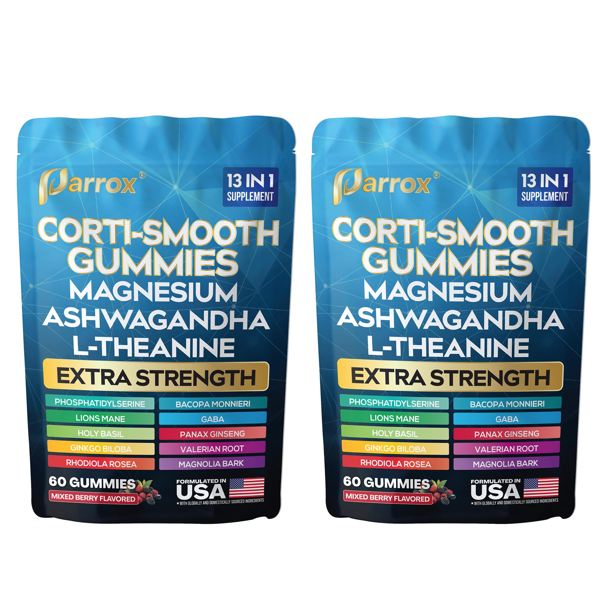 Parrox Corti-Smooth bottle front with berry gummies for daily support