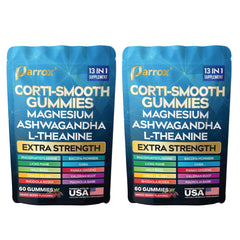 Parrox Corti-Smooth bottle front with berry gummies for daily support