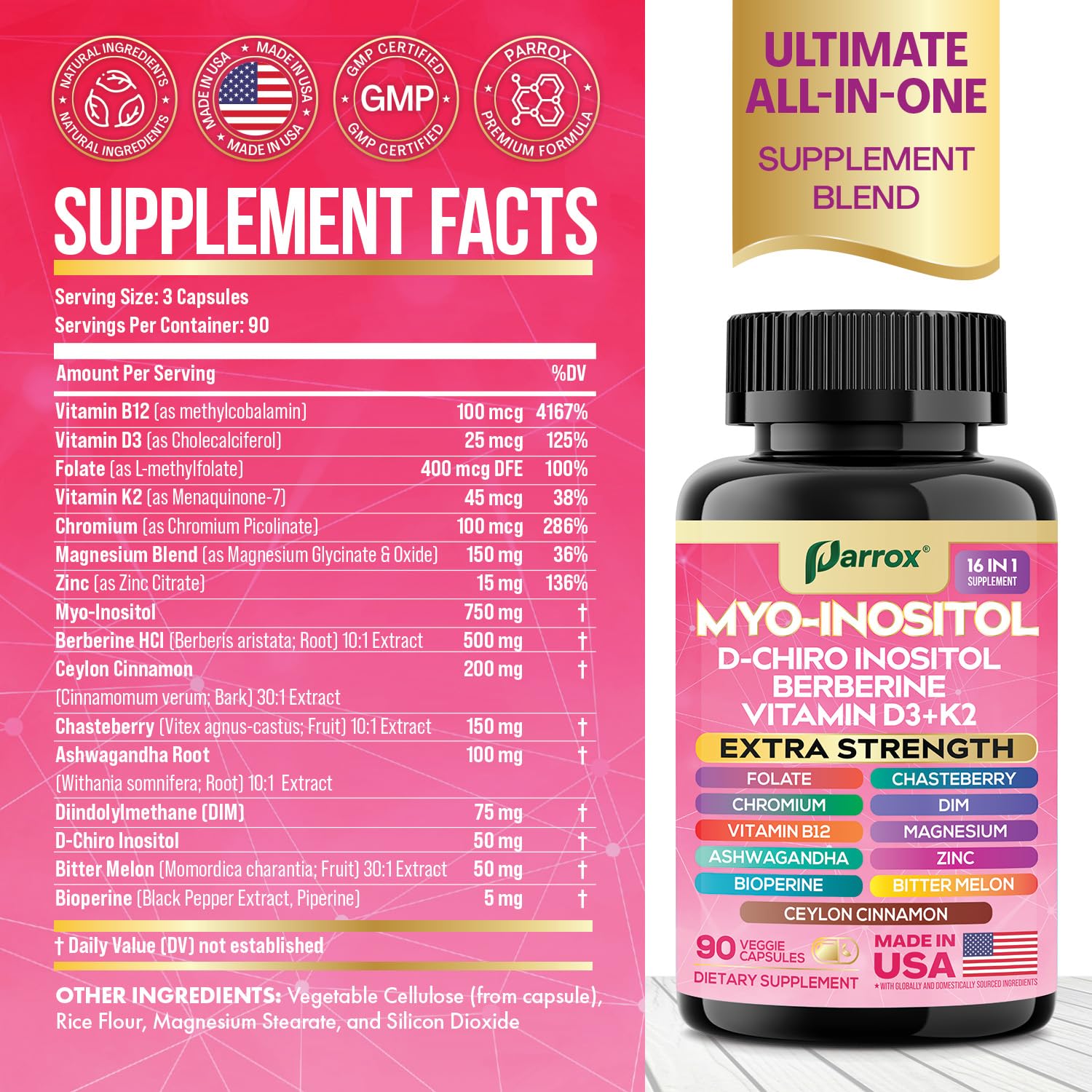 Parrox D-Chiro Inositol capsules close-up for daily balance support.