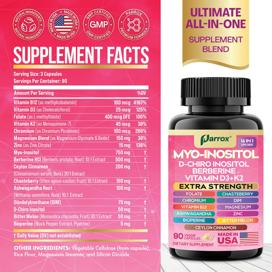 Parrox D-Chiro Inositol capsules close-up for daily balance support.