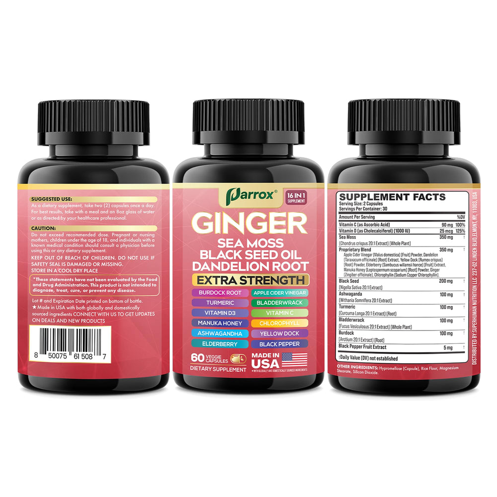 Parrox Elderberry with Vitamin C & D3—immune-friendly ingredients in capsules.