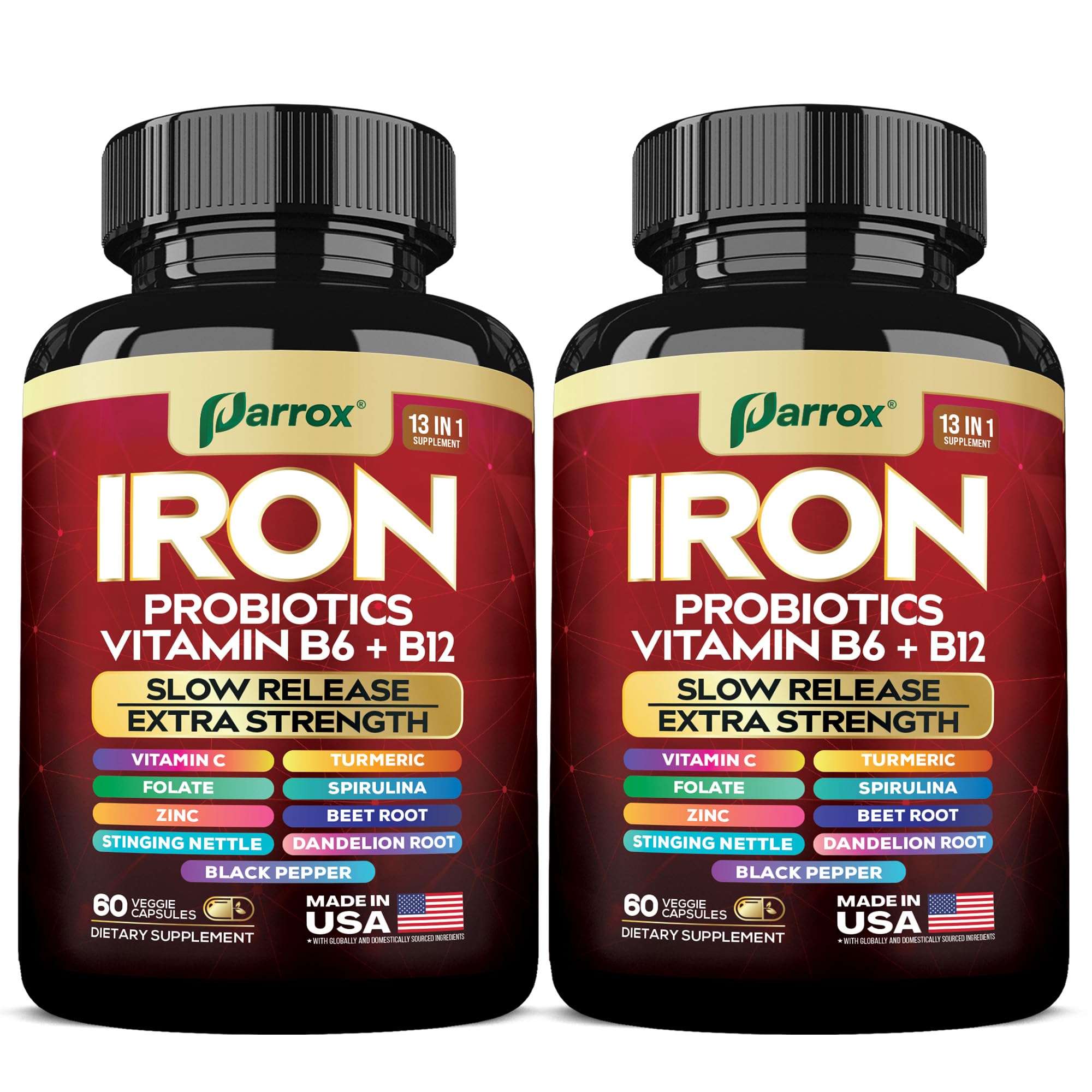 Parrox Elemental Iron bottle on a clean surface for convenient daily iron support.