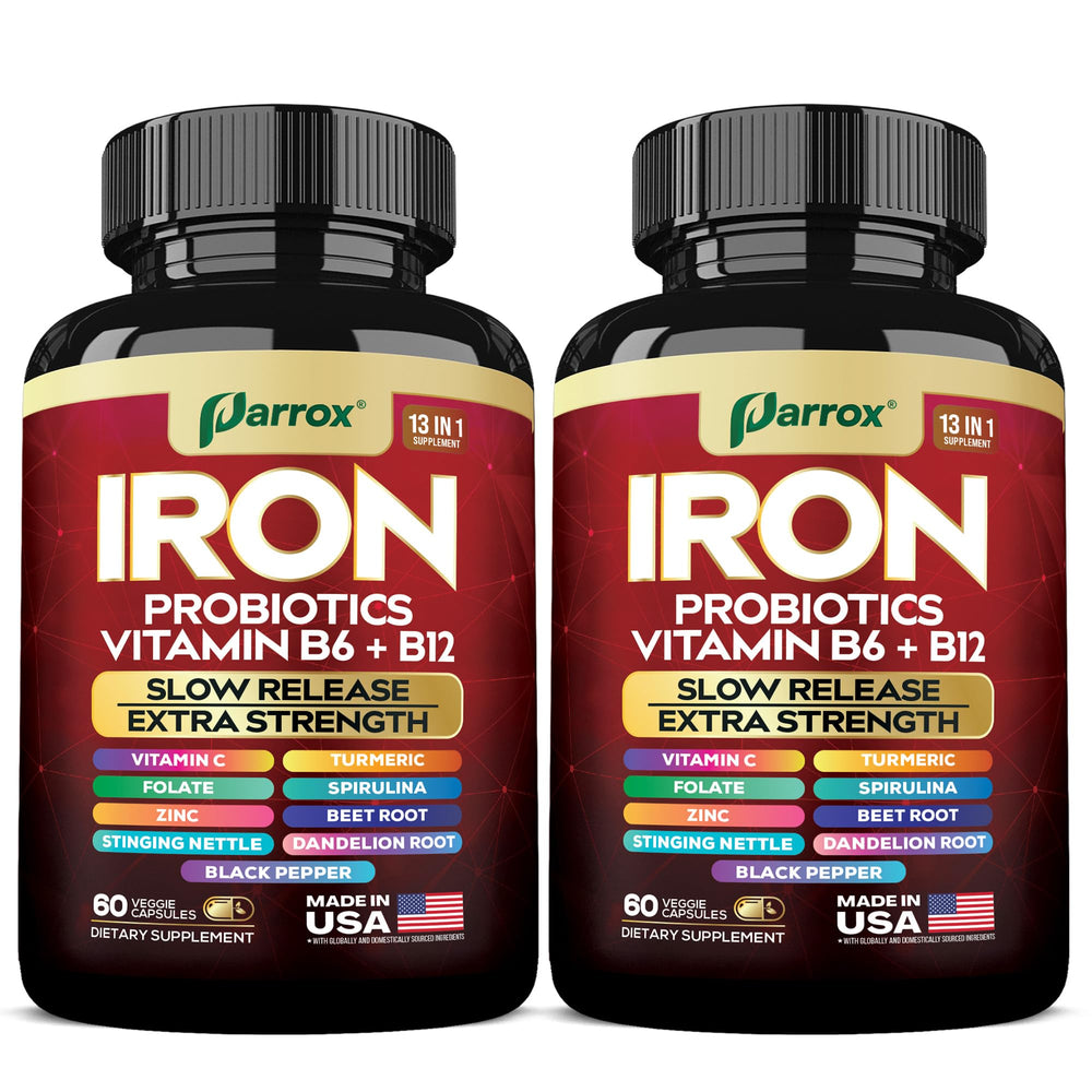Parrox Elemental Iron bottle on a clean surface for convenient daily iron support.