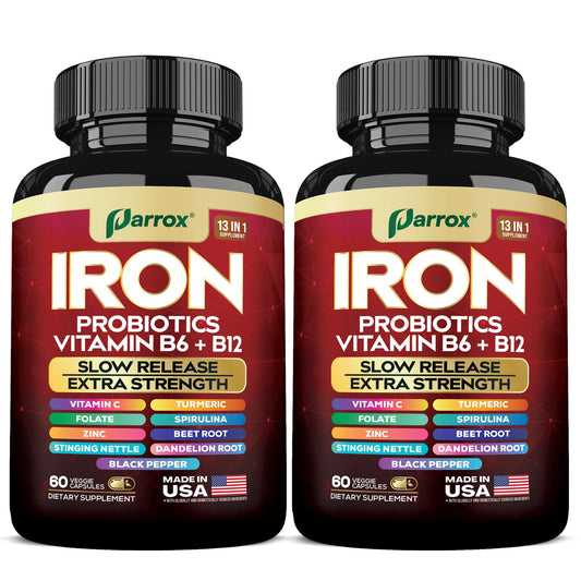 Parrox Elemental Iron bottle on a clean surface for convenient daily iron support.