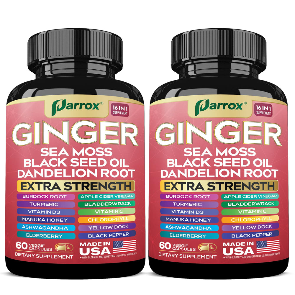 Parrox Ginger 16-in-1 bottle—easy daily capsules for convenient wellness.