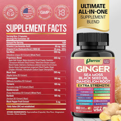 Parrox Ginger 16-in-1 capsules closeup—comprehensive blend in a single regimen.