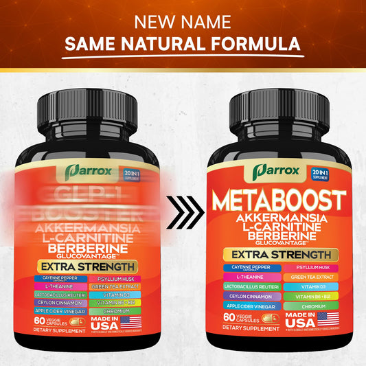 Parrox GLP-1 Booster bottle label close-up highlights vegan, non-GMO ingredients.