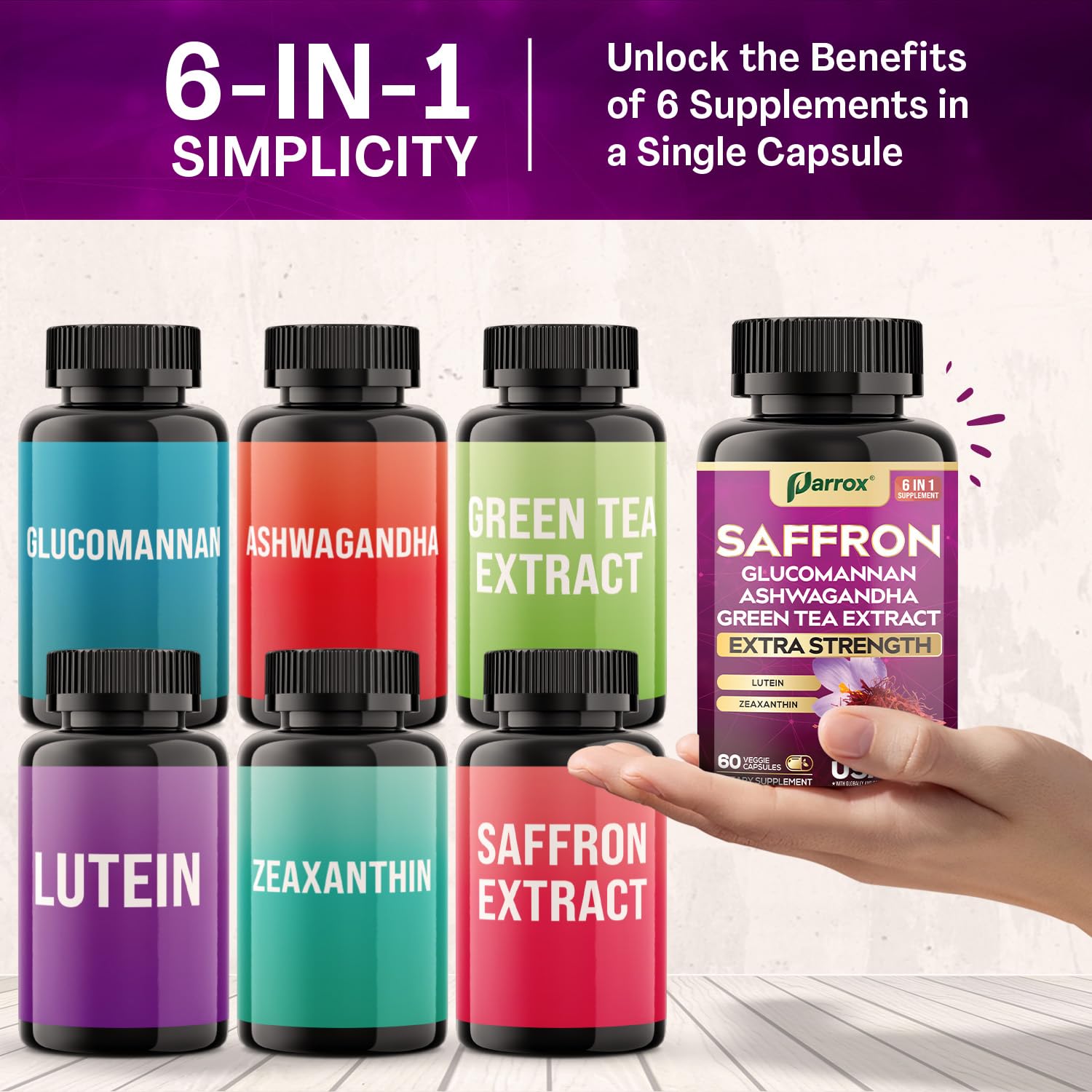 Parrox green tea extract capsules highlighting antioxidant-rich formula