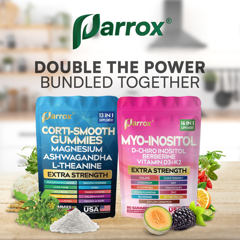 Parrox gummies open bottle with a few gummies spilled, convenient daily snack.