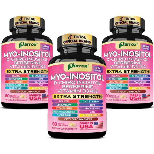 Parrox Myo-Inositol bottle on a wood surface for easy daily use.
