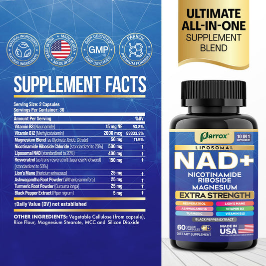 Parrox NAD+ capsule closeup highlighting the potent blend for cognitive focus.