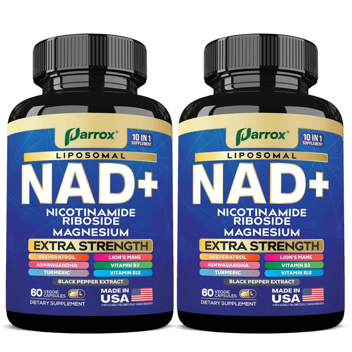 Parrox NAD+ liposomal bottle shows enhanced cellular energy delivery for daily vitality.