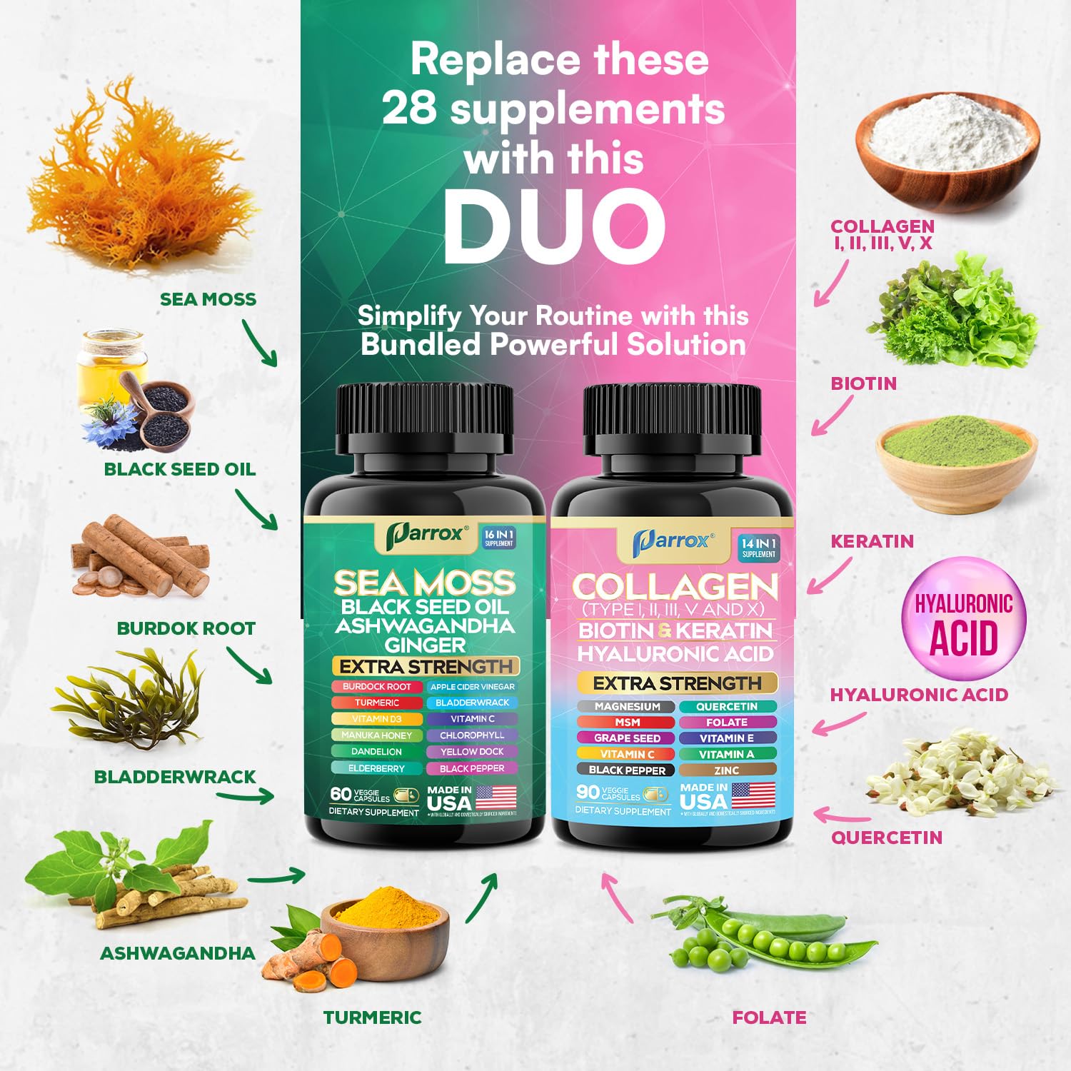 Parrox Radiant Wellness Ashwagandha capsules shown for stress support and daily balance