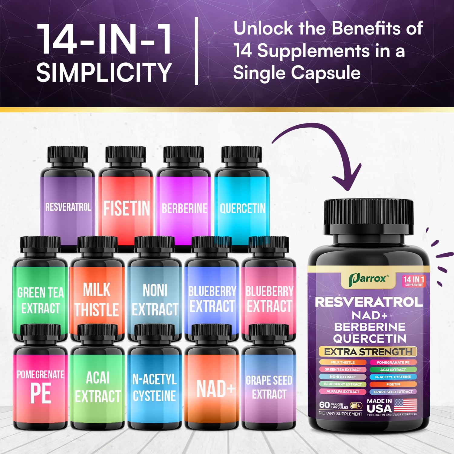 Parrox packaging showing green tea and berry blend for antioxidant power.