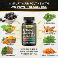 Parrox Shilajit 8-in-1 ingredient visual highlights botanical blend