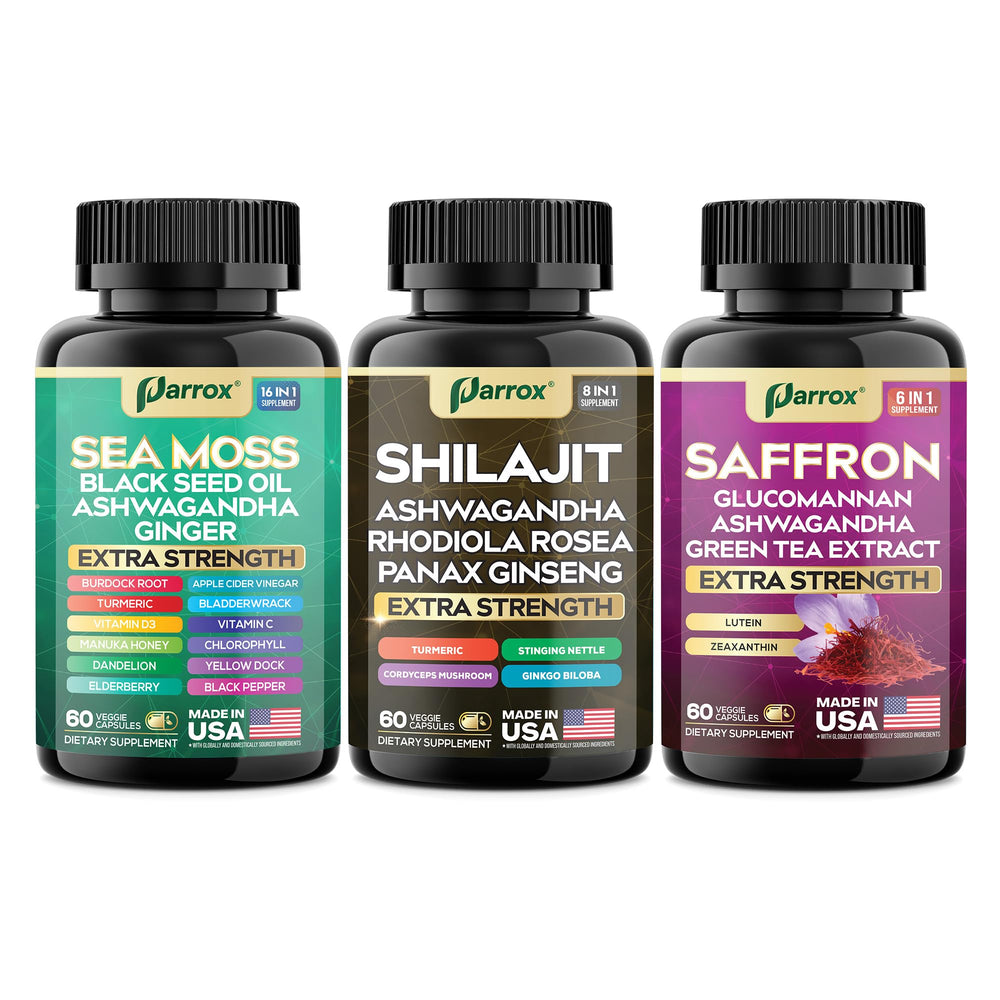Parrox Vision Vitality Trio ingredients chart showing 27 nutrients