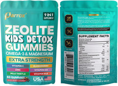 Parrox Zeolite Kids Detox Gummies multipack box on shelf.