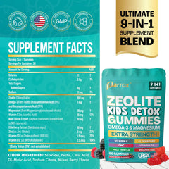 Parrox Zeolite Kids Detox Gummies close-up shows berry texture and sugar-free formula.