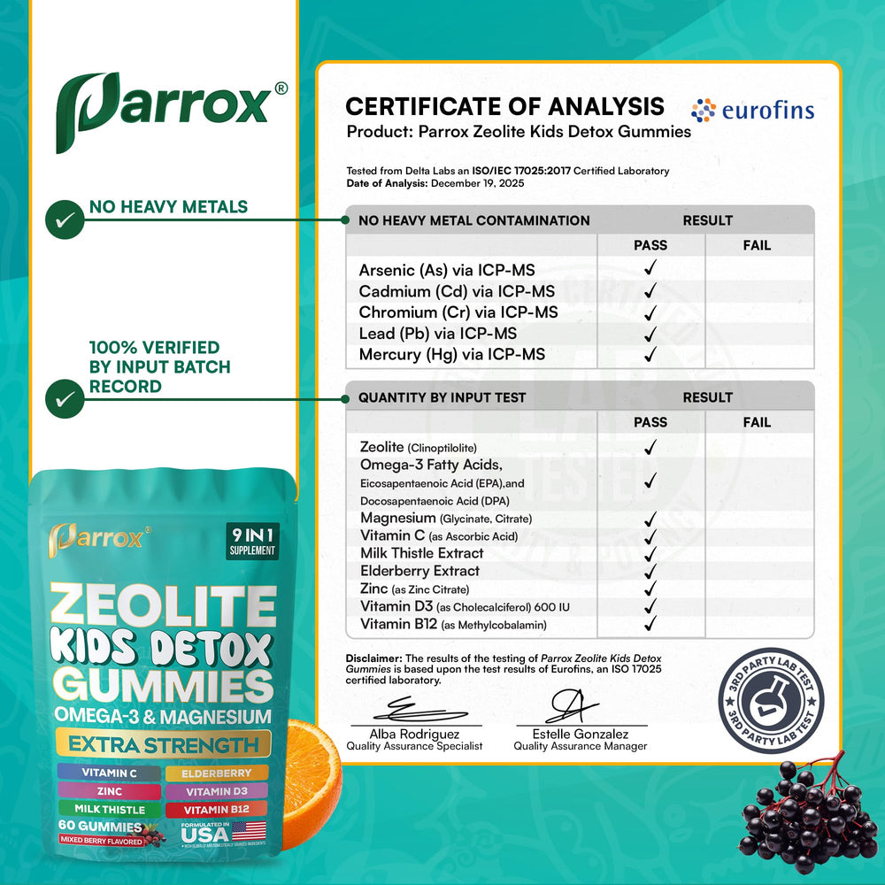 Parrox Zeolite Kids Gummies nine-in-one blend offers a comprehensive daily boost.
