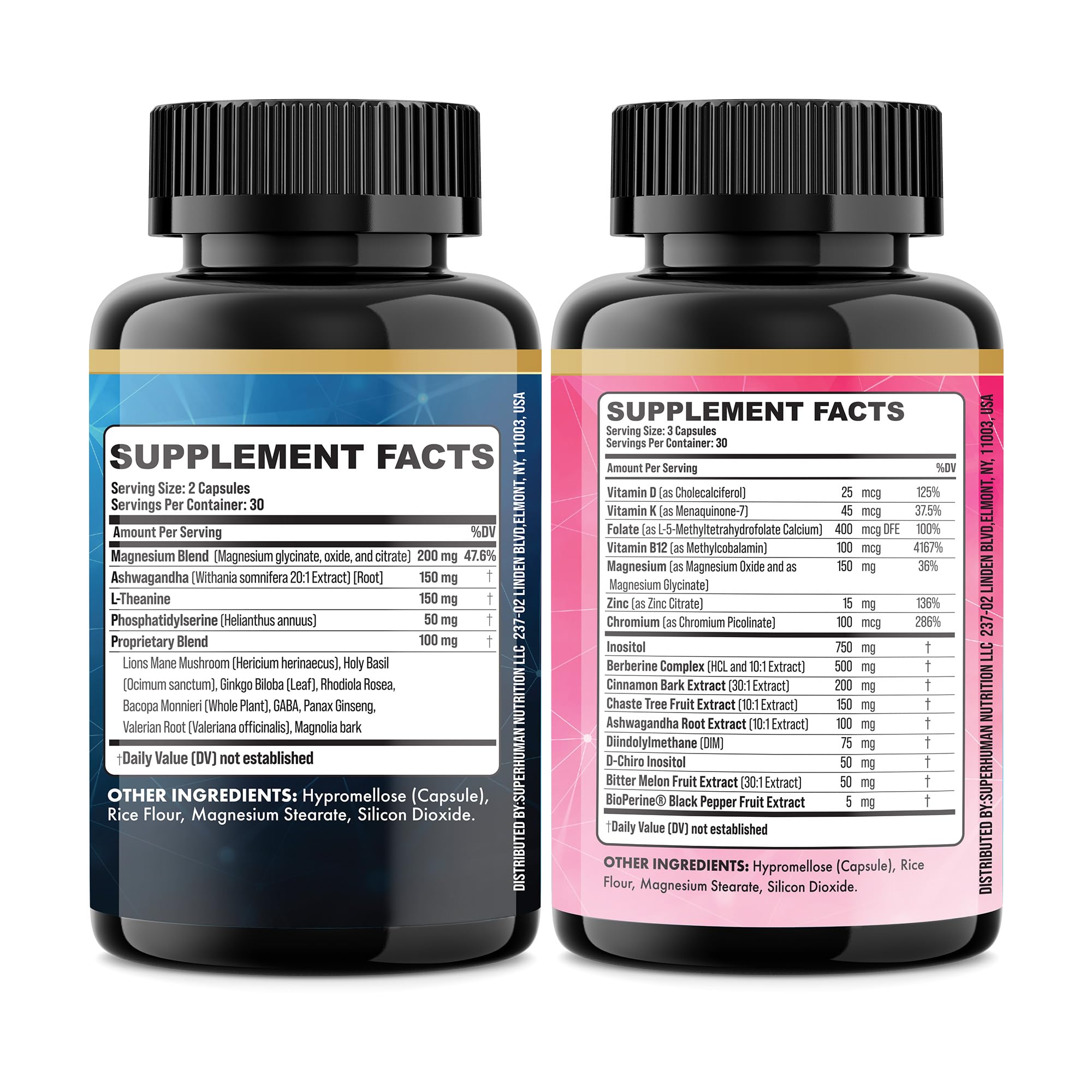 Parrox Zinc and Ashwagandha label zoom indicating daily calm and focus.