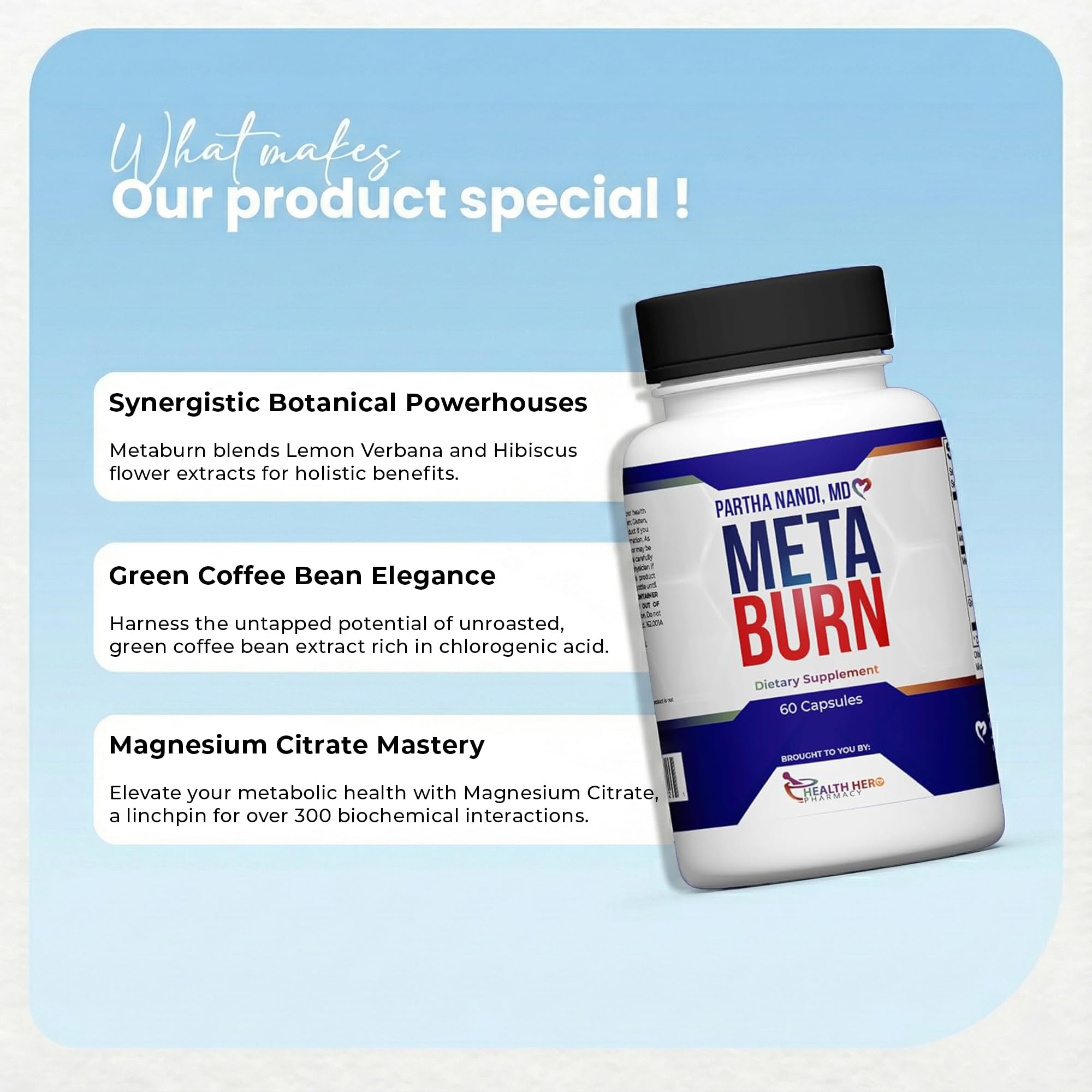 Partha Nandi, MD Meta Burn vegan formula for plant-based daily supplementation.