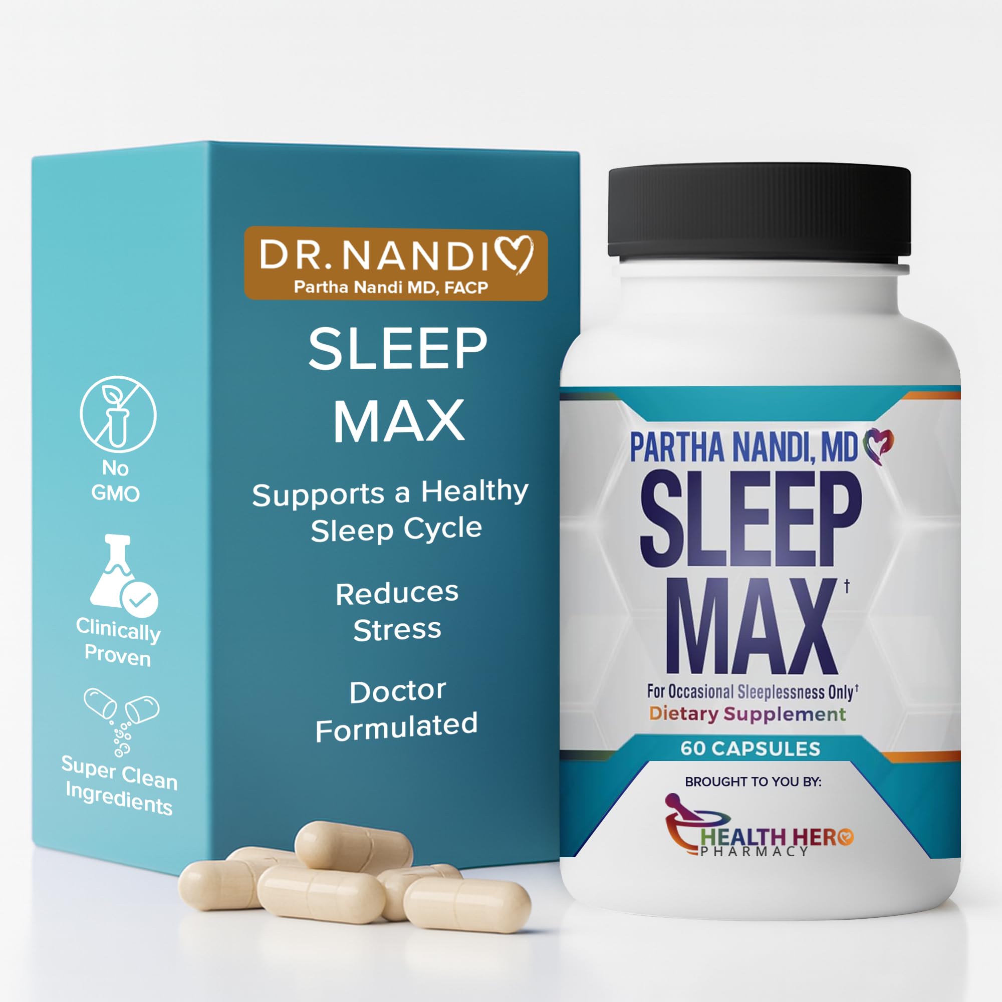 Sleep Max capsules pour into hand, ready for nightly use