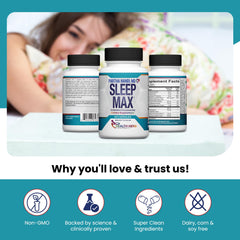Sleep Max label detail highlights vegan, non-GMO formulation