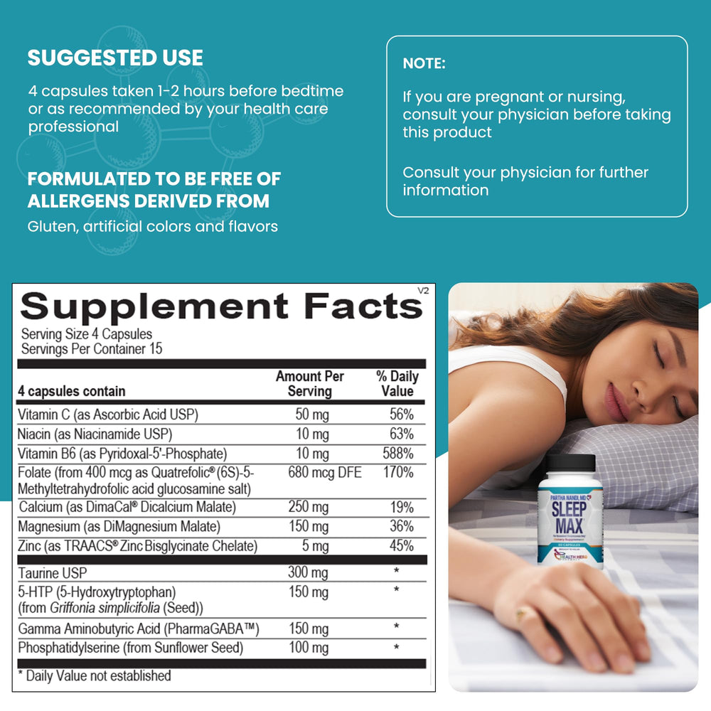 Sleep Max valerian and chamomile provide herbal relaxation cues