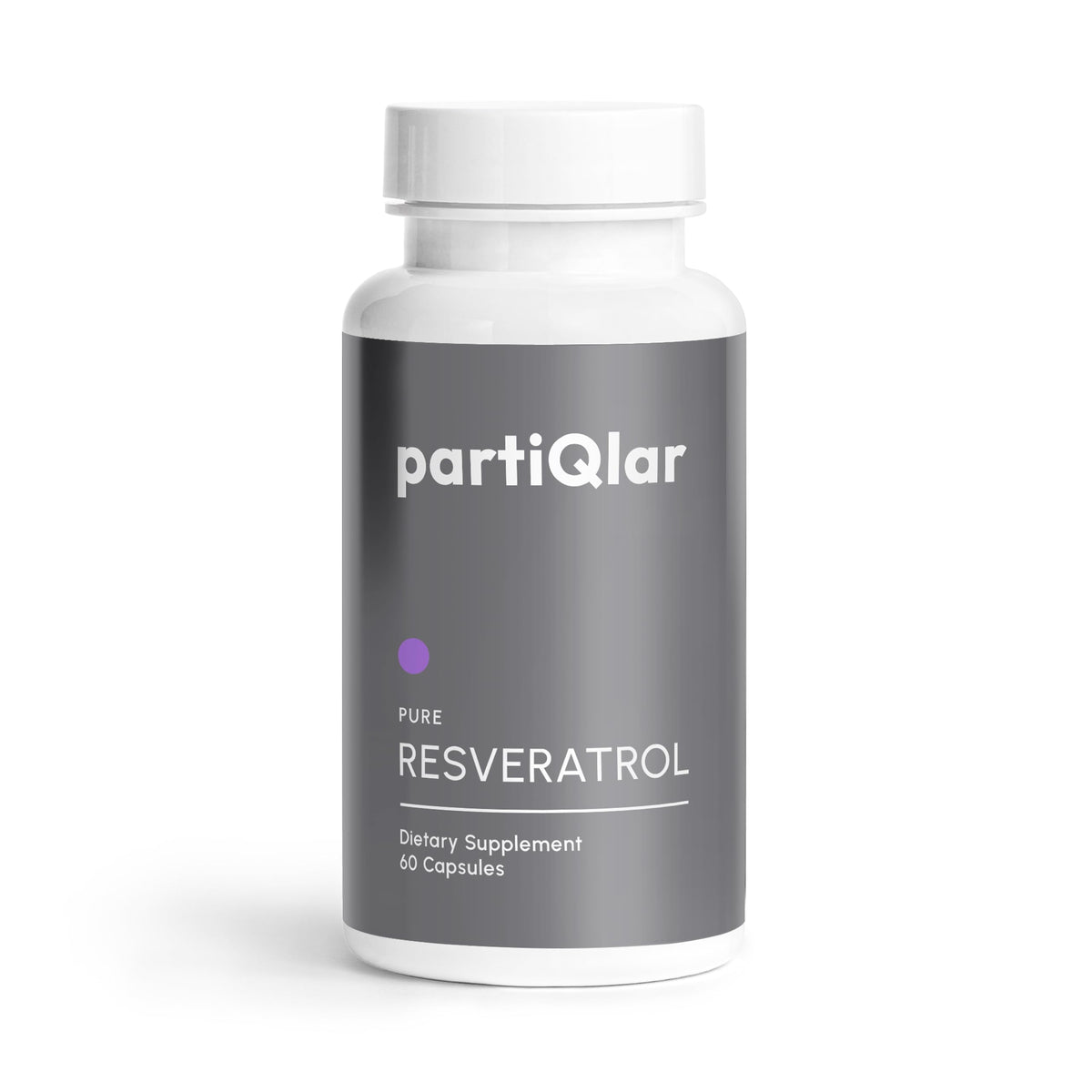 partiqlar high purity trans-resveratrol bottle with 500 mg capsule