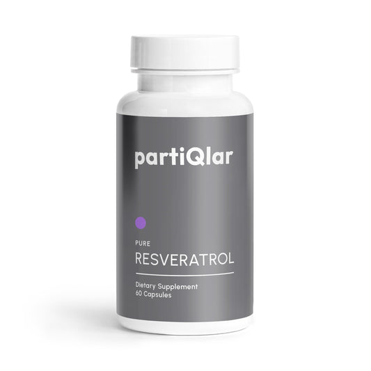 partiqlar high purity trans-resveratrol bottle with 500 mg capsule