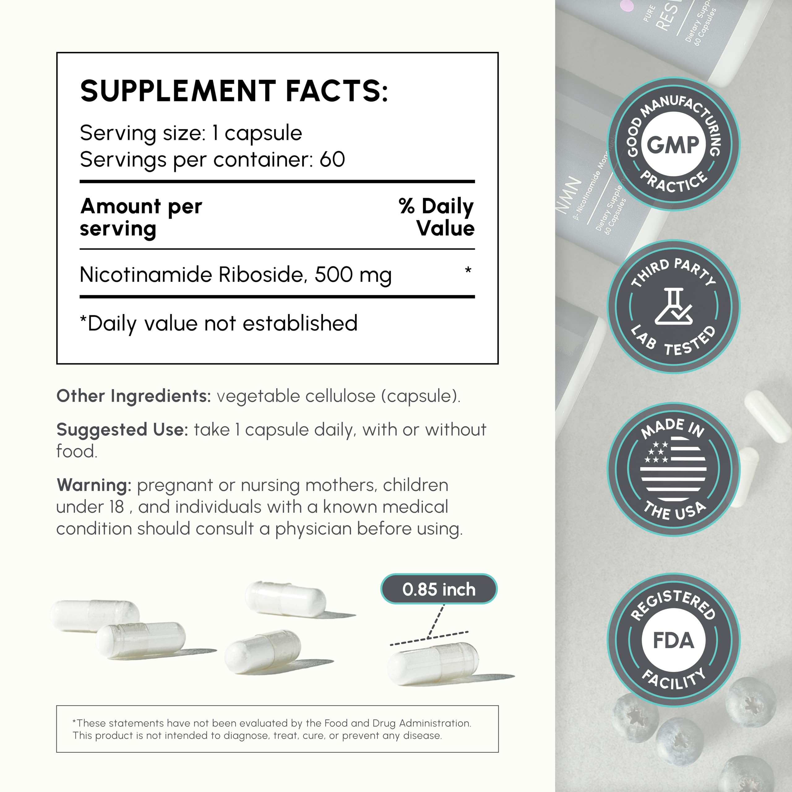 partiQlar NR capsule closeup with smooth enteric coating for absorption