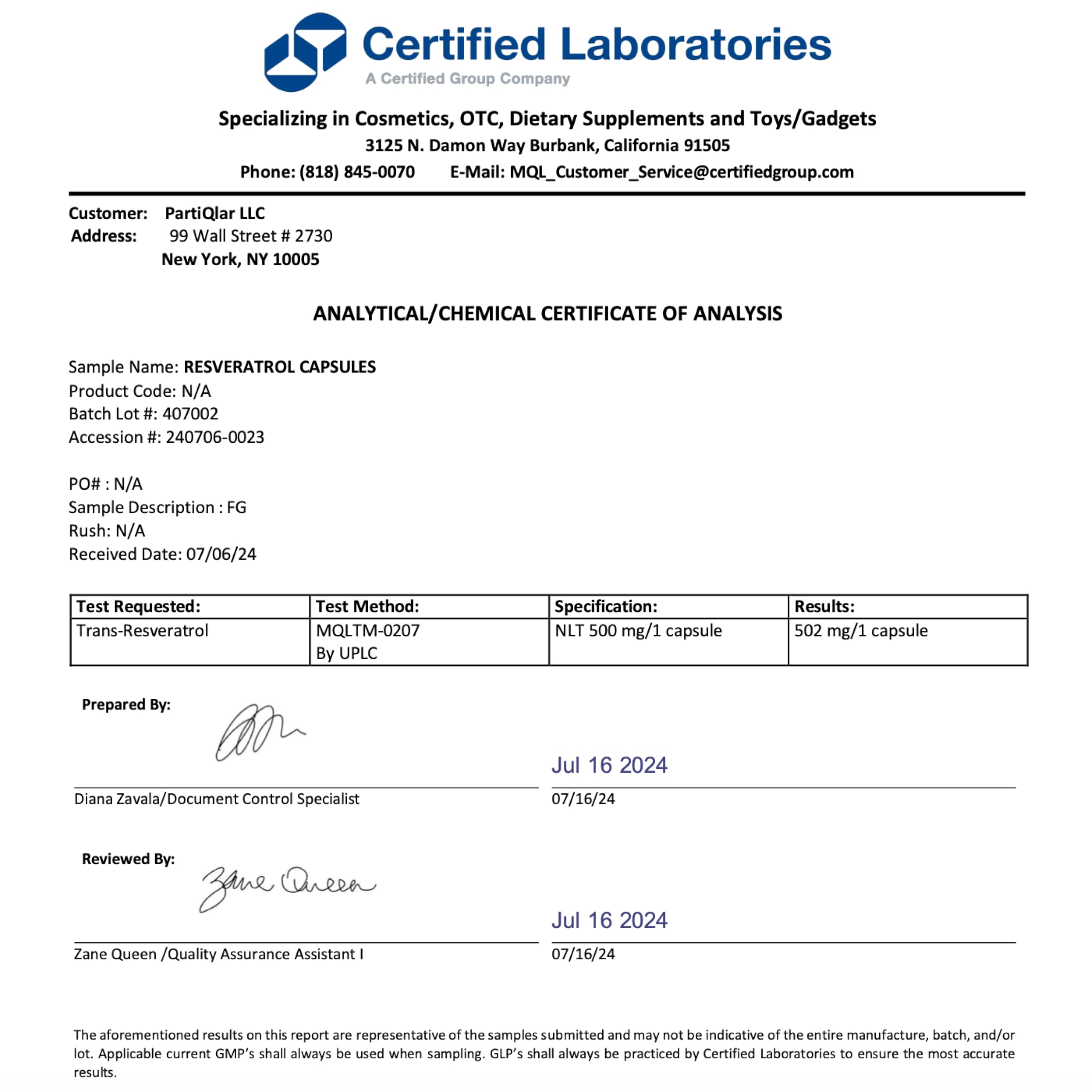 partiqlar vegan trans-resveratrol ingredients label detail