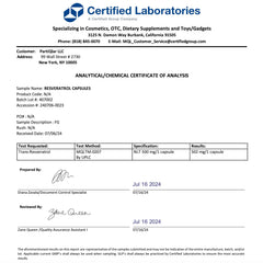 partiqlar vegan trans-resveratrol ingredients label detail