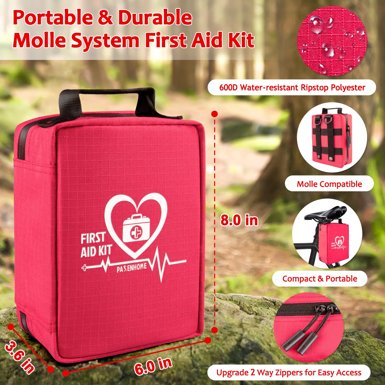 Pasenhome compact design first aid bag fitting car, desk, or pack.