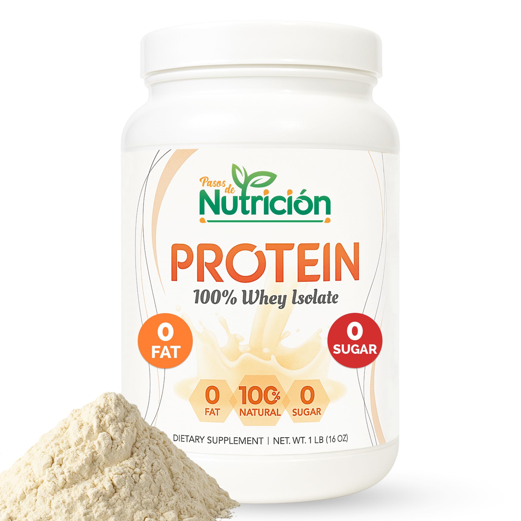 PASOS DE NUTRICION Whey Isolate tub — pure protein with no added substances.