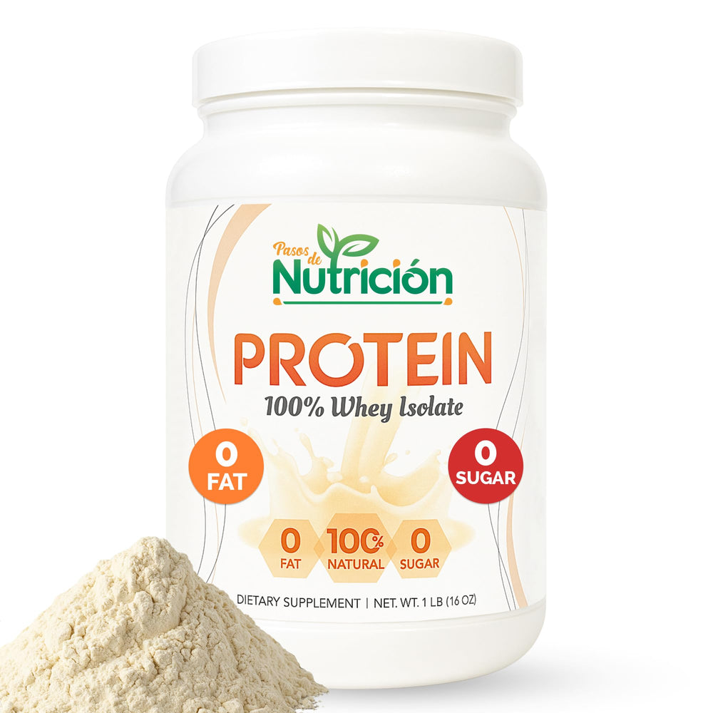 PASOS DE NUTRICION Whey Isolate tub — pure protein with no added substances.