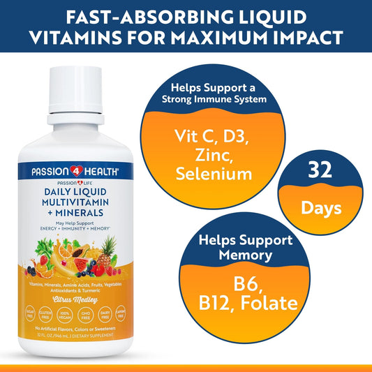 Pourable Passion 4 Life multivitamin demonstrates easy dosing and swallow.
