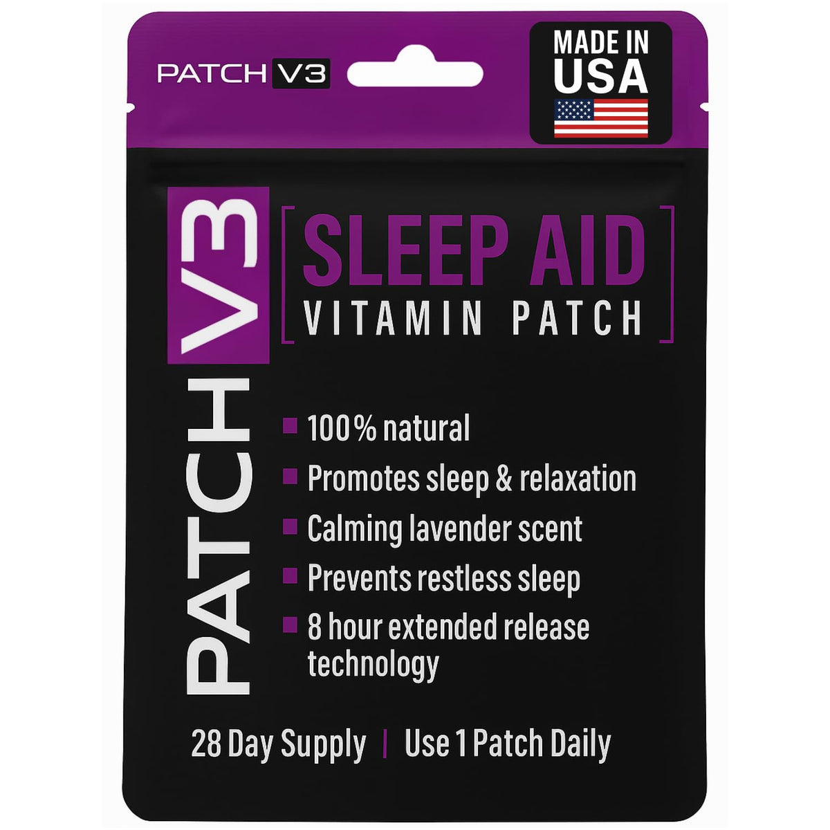 Patch V3 melatonin sleep patch on skin for overnight relaxation and steady release
